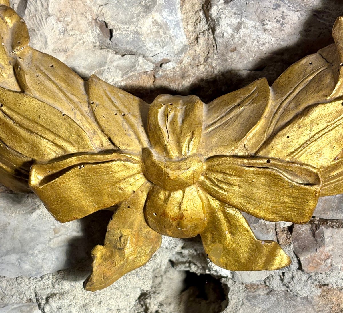 Cornice Fregio Corona di Alloro Ghirlanda Luigi XVI Legno Dorato XVIII secolo-photo-1