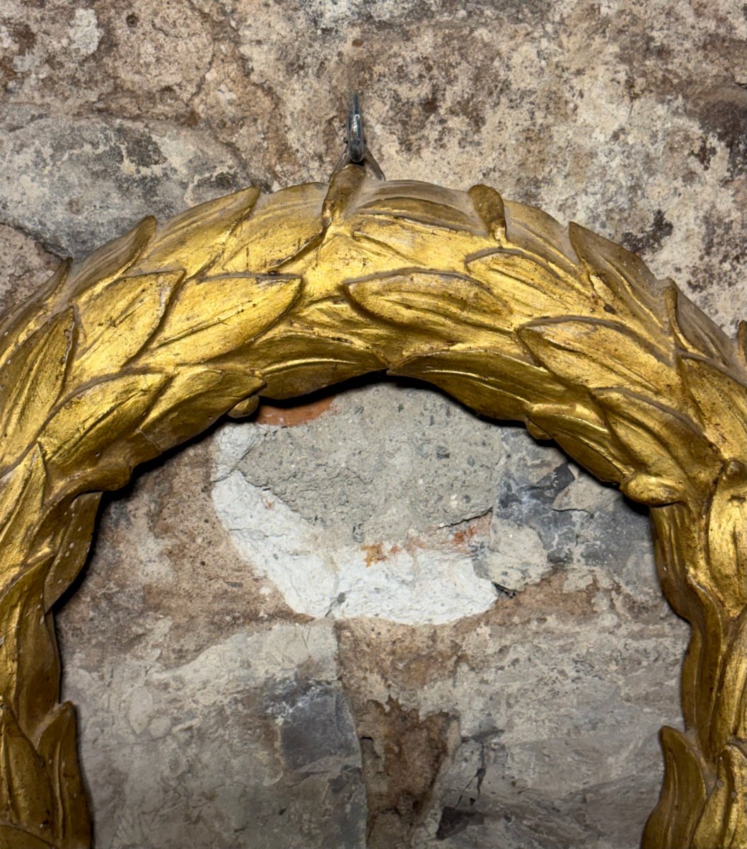 Cornice Fregio Corona di Alloro Ghirlanda Luigi XVI Legno Dorato XVIII secolo-photo-2