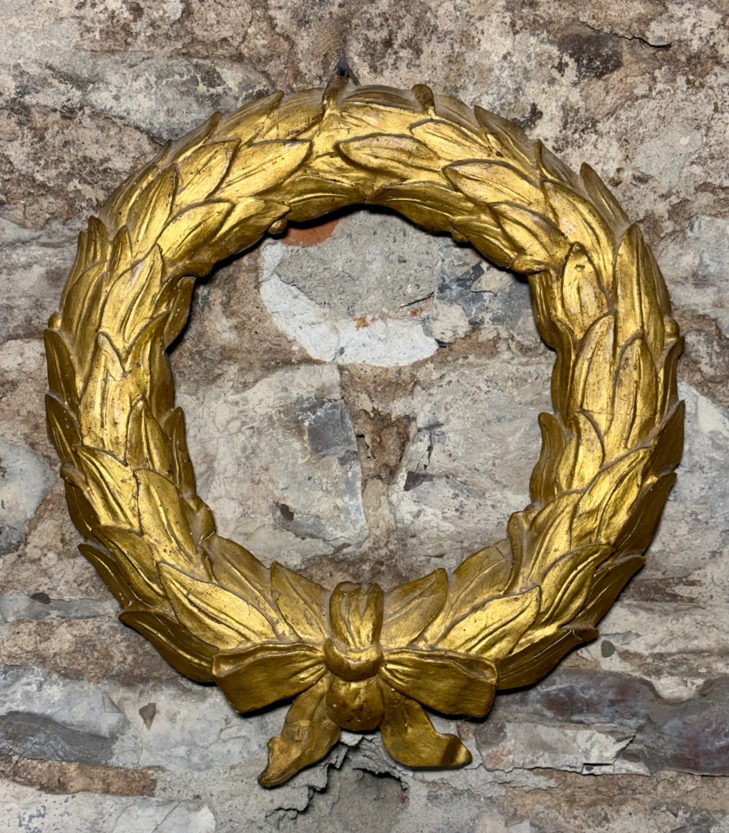 Cornice Fregio Corona di Alloro Ghirlanda Luigi XVI Legno Dorato XVIII secolo