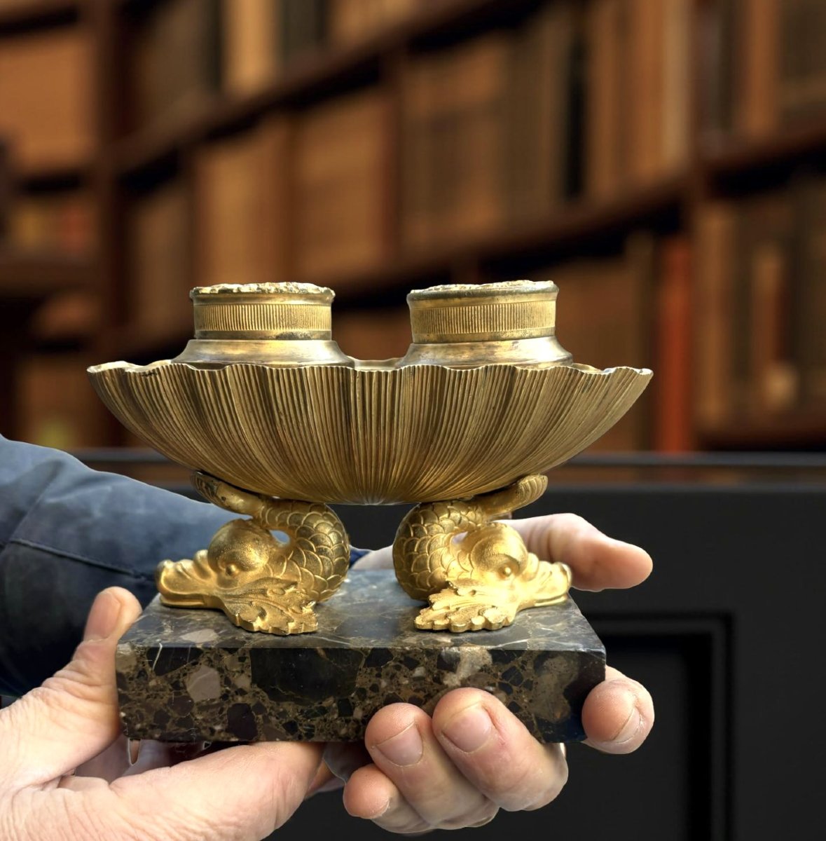 Calamaio Impero a Navicella Bronzo Dorato Ormolu inizi XIX secolo-photo-6