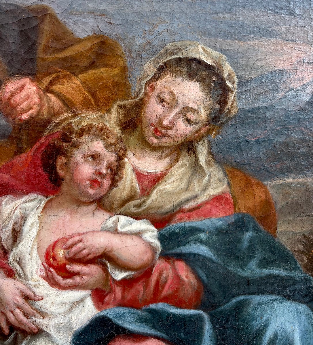 "Riposo durante la fuga in Egitto" Barocco Italiano XVII secolo-photo-3