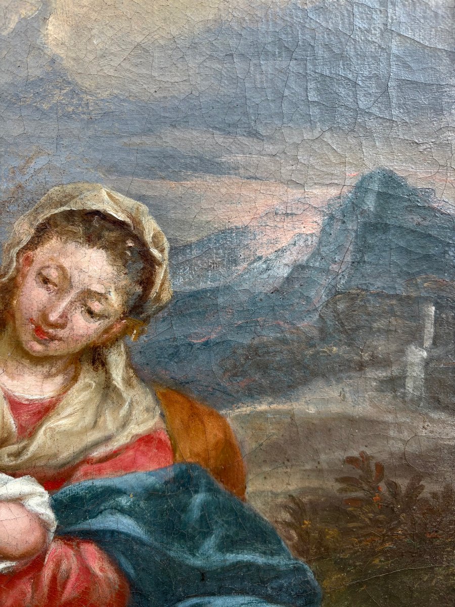 "Riposo durante la fuga in Egitto" Barocco Italiano XVII secolo-photo-5