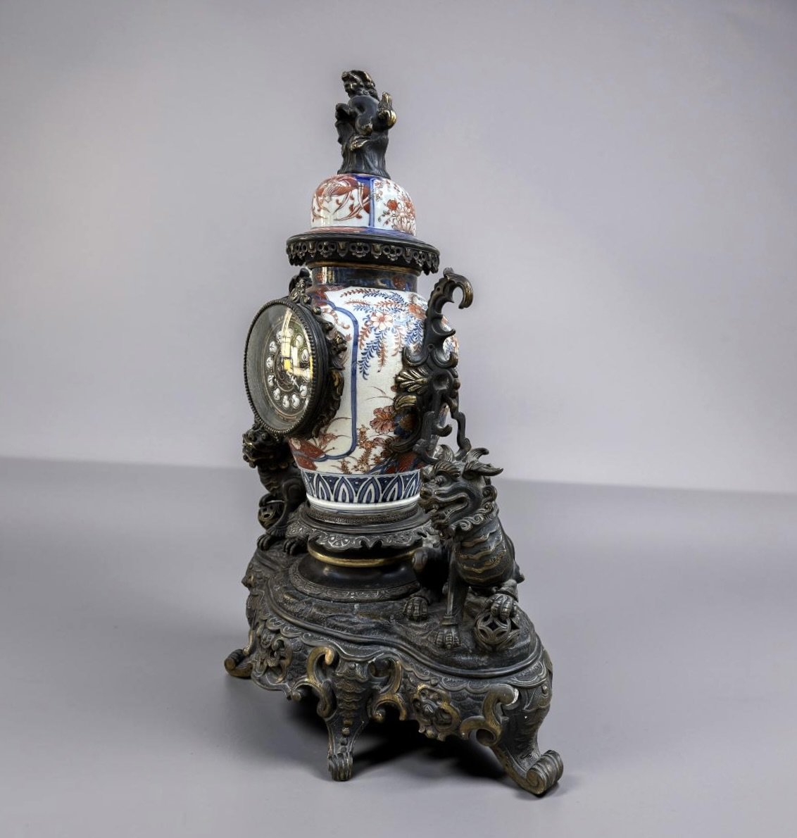 Imponente Orologio Napoleone III Bronzo e Porcellana Imari XIX secolo-photo-4