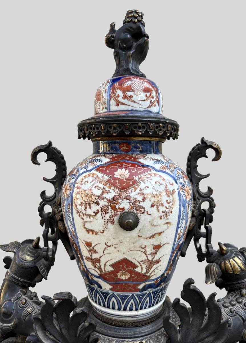 Imponente Orologio Napoleone III Bronzo e Porcellana Imari XIX secolo-photo-1