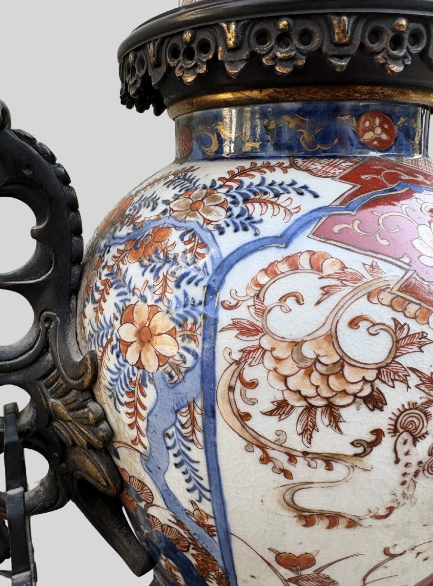 Imponente Orologio Napoleone III Bronzo e Porcellana Imari XIX secolo-photo-2