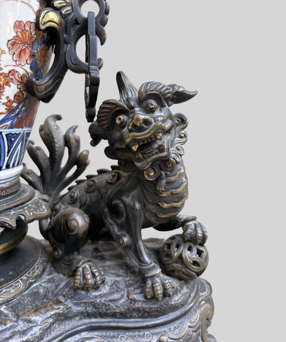 Imponente Orologio Napoleone III Bronzo e Porcellana Imari XIX secolo-photo-4