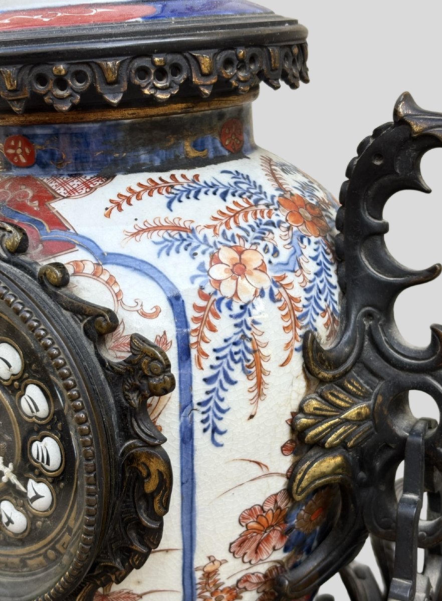 Imponente Orologio Napoleone III Bronzo e Porcellana Imari XIX secolo-photo-7