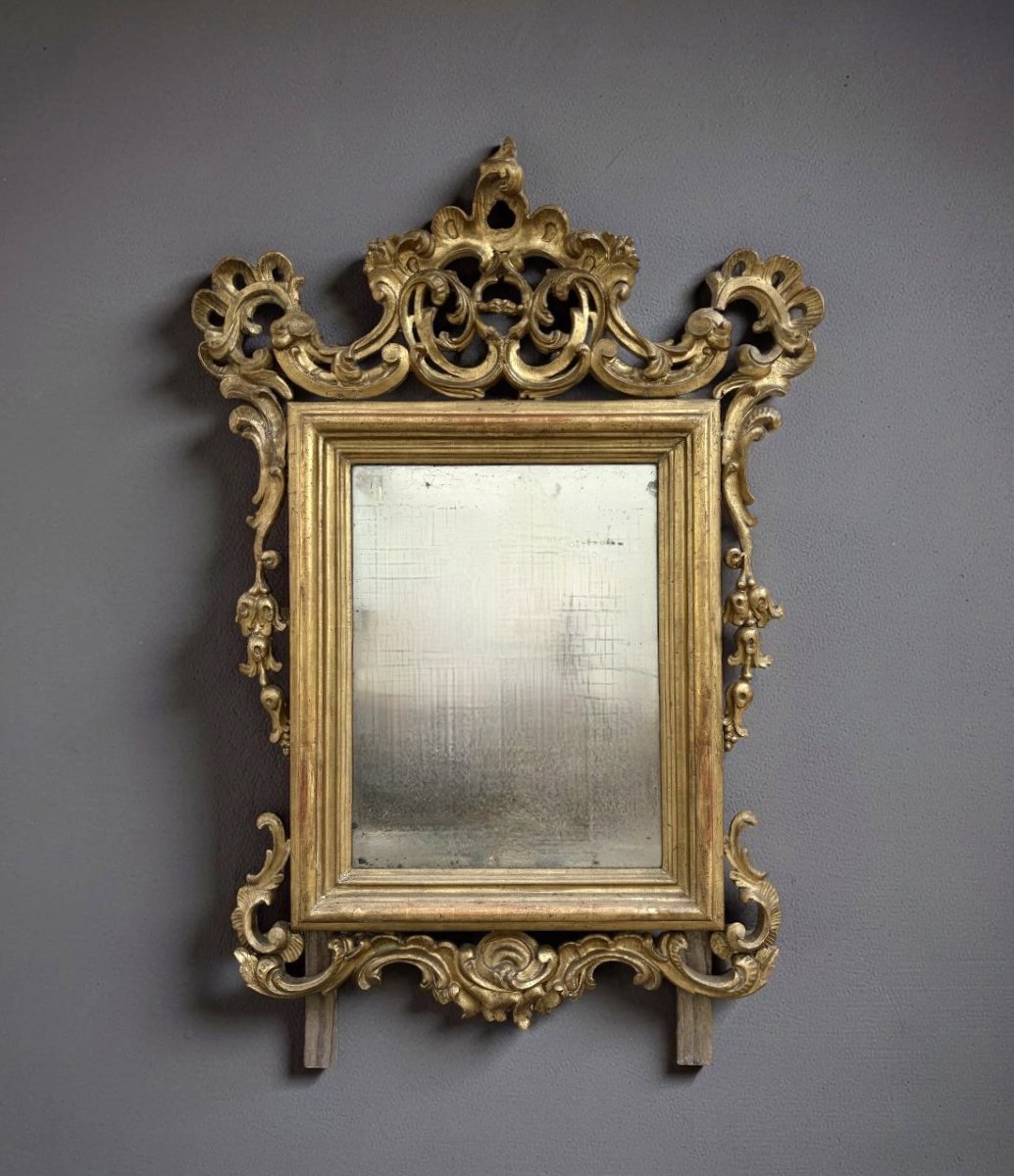 Grande Specchiera Barocca Legno Dorato Italia XVIII secolo