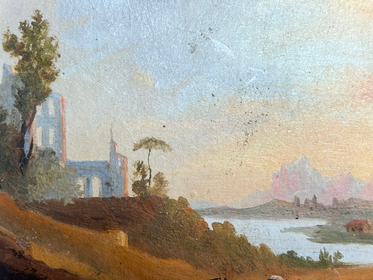 Scuola di Posillipo Olio su Carta Veduta Napoletana  firmato Franceschini-photo-2