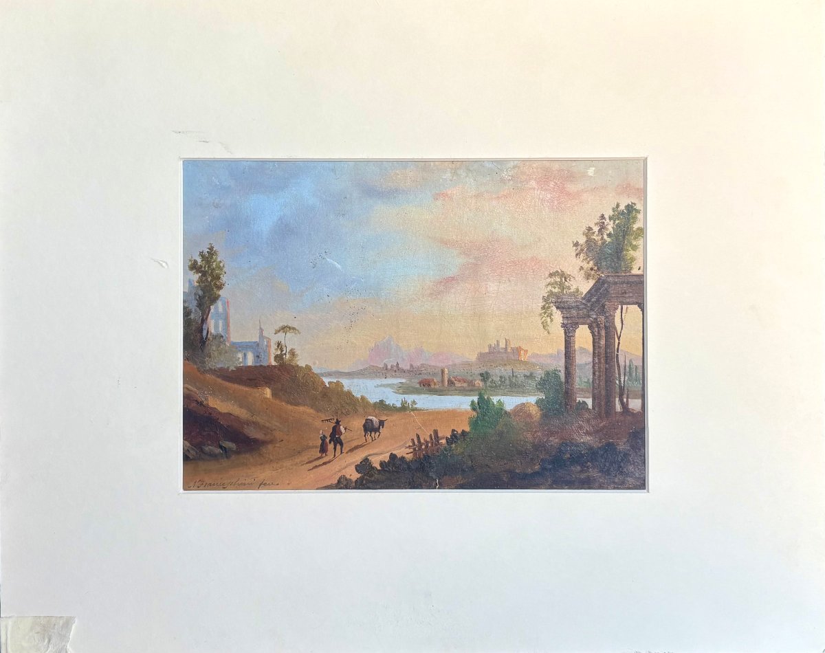 Scuola di Posillipo Olio su Carta Veduta Napoletana  firmato Franceschini