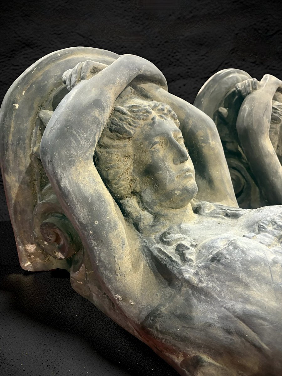 Coppia di Grandi Cariatidi Lacca Grigia Consolles Mensole XX secolo-photo-3