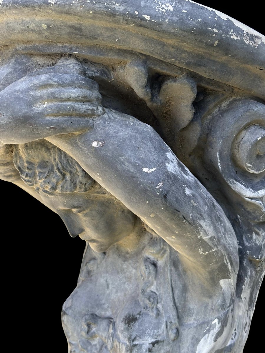 Coppia di Grandi Cariatidi Lacca Grigia Consolles Mensole XX secolo-photo-5