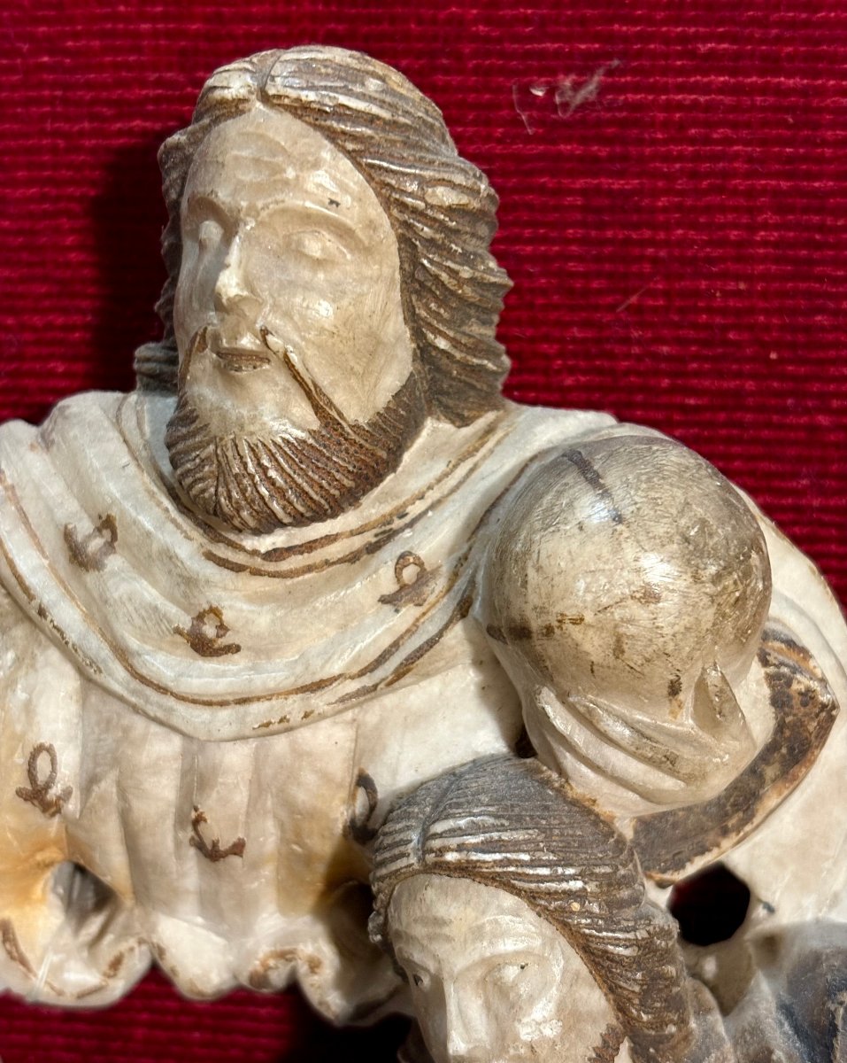 "Il Ritorno della Santa Famiglia" Gruppo in Alabastro Mechelen XVII secolo-photo-1