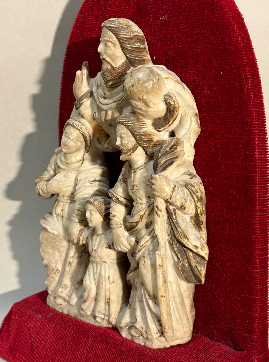 "Il Ritorno della Santa Famiglia" Gruppo in Alabastro Mechelen XVII secolo-photo-4