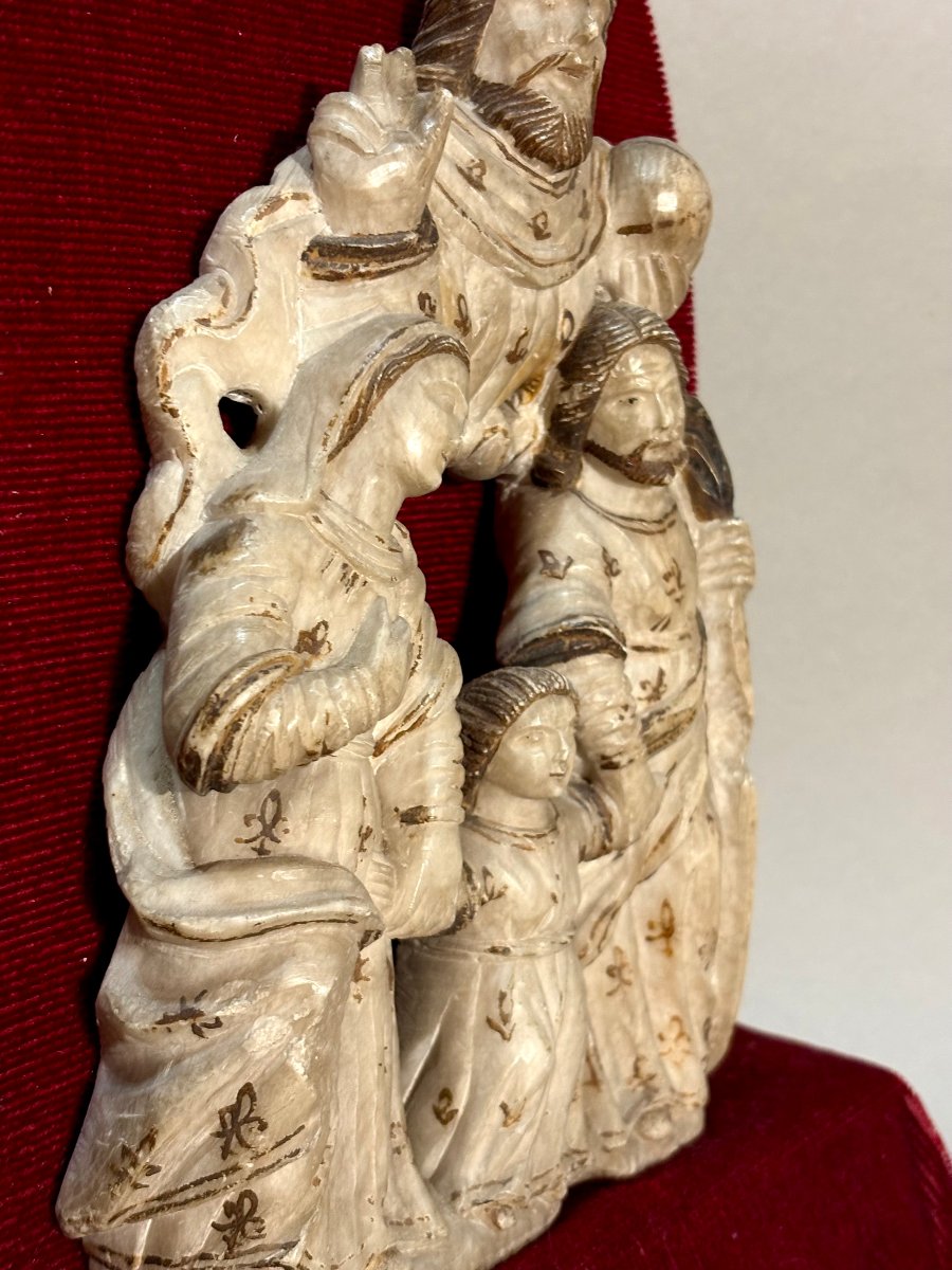 "Il Ritorno della Santa Famiglia" Gruppo in Alabastro Mechelen XVII secolo-photo-6