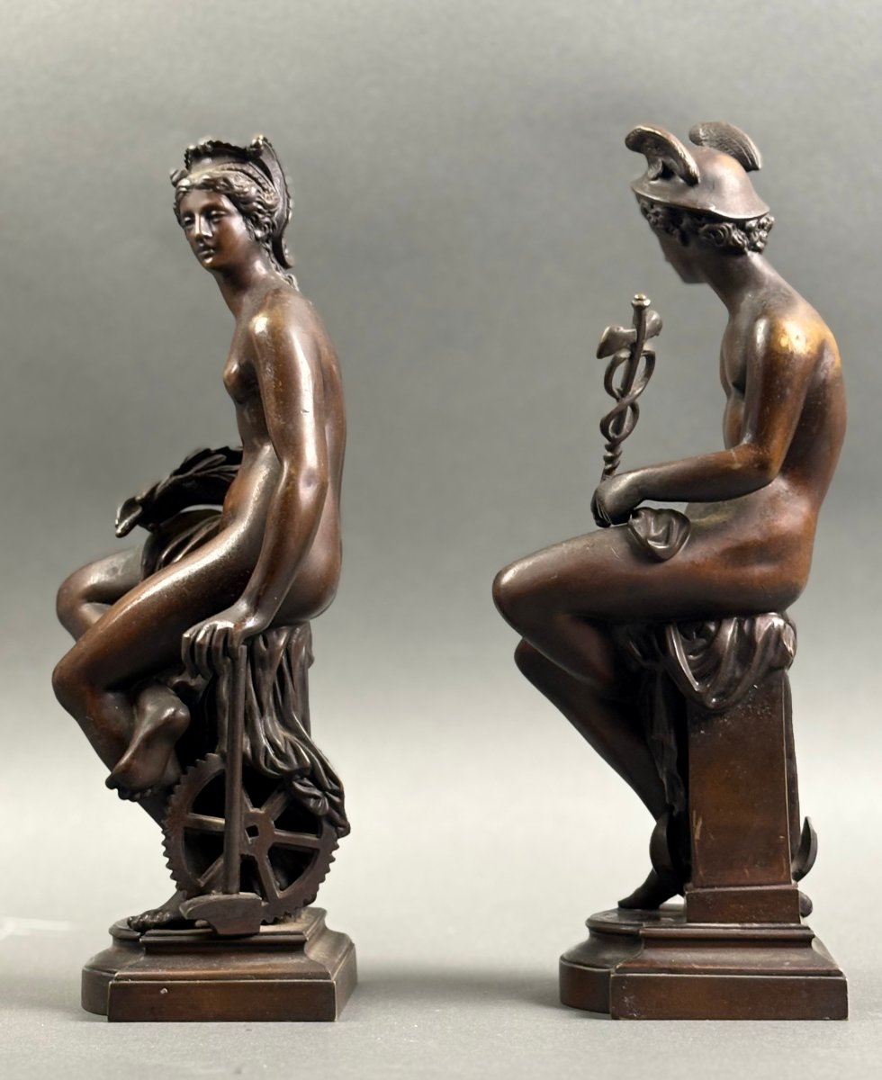 Coppia di Sculture Neoclassiche in Bronzo Patinato Tardo Grand Tour XIX secolo-photo-2