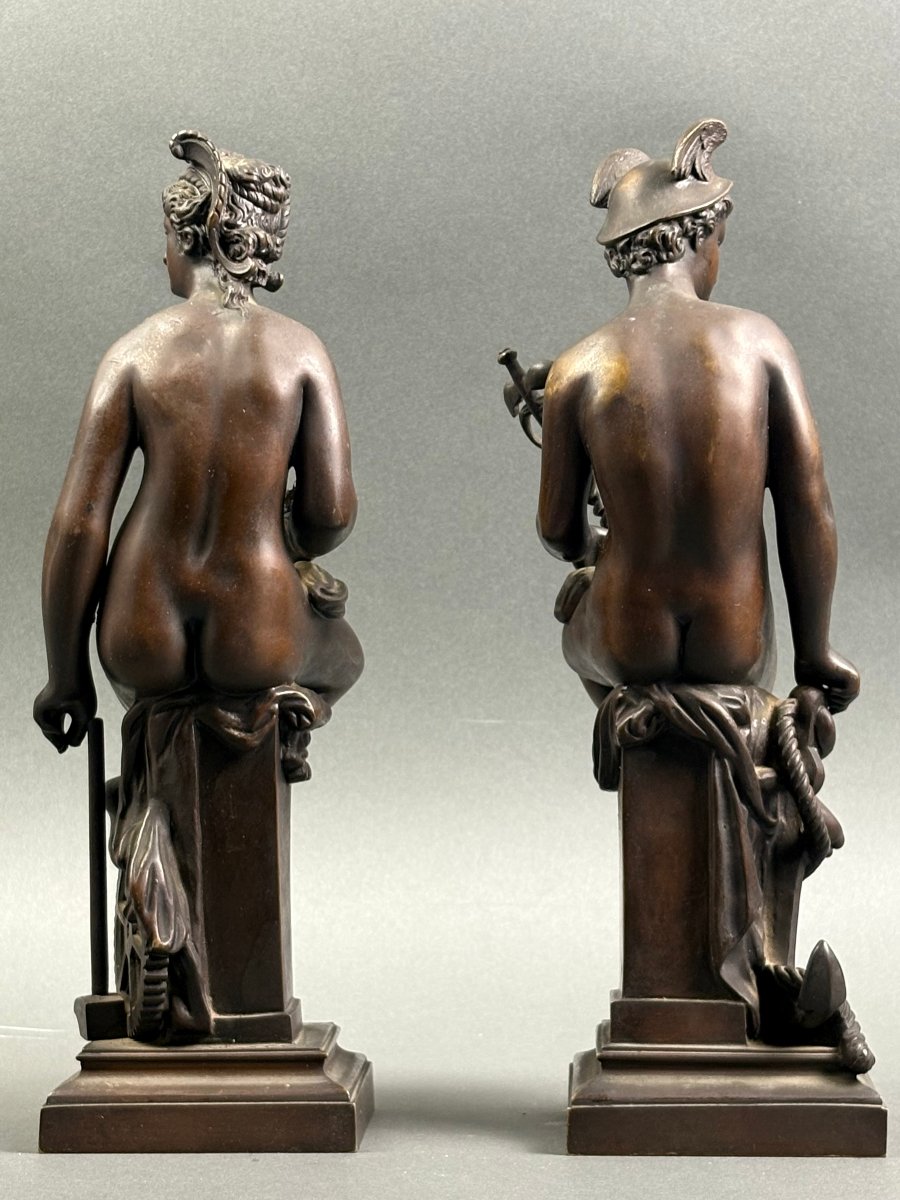 Coppia di Sculture Neoclassiche in Bronzo Patinato Tardo Grand Tour XIX secolo-photo-3