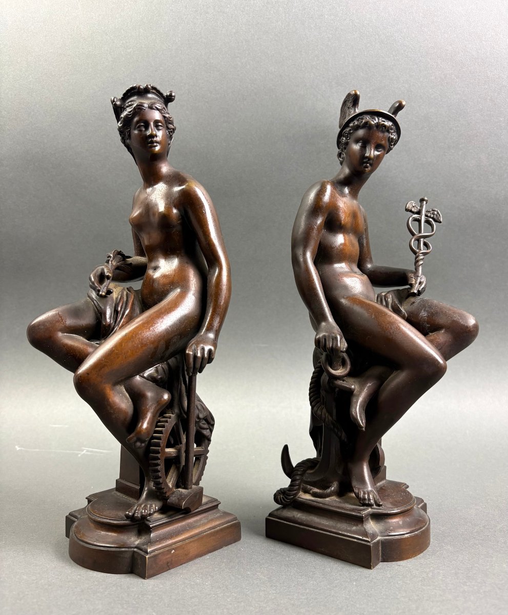 Coppia di Sculture Neoclassiche in Bronzo Patinato Tardo Grand Tour XIX secolo-photo-1