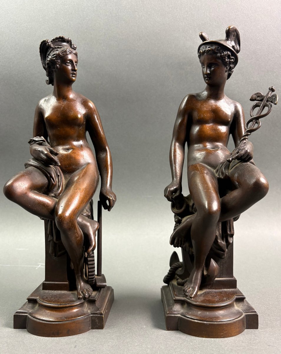 Coppia di Sculture Neoclassiche in Bronzo Patinato Tardo Grand Tour XIX secolo-photo-2