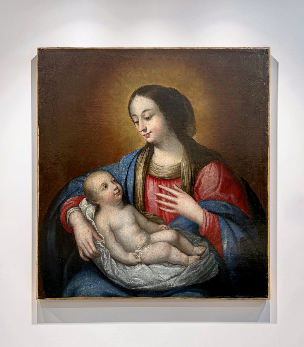 "Madonna col Bambino" Scuola Italiana del XVIII secolo Olio su Tela-photo-2