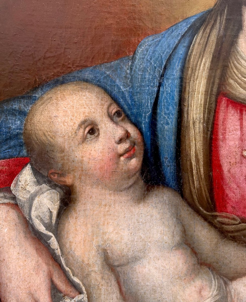 "Madonna col Bambino" Scuola Italiana del XVIII secolo Olio su Tela-photo-1