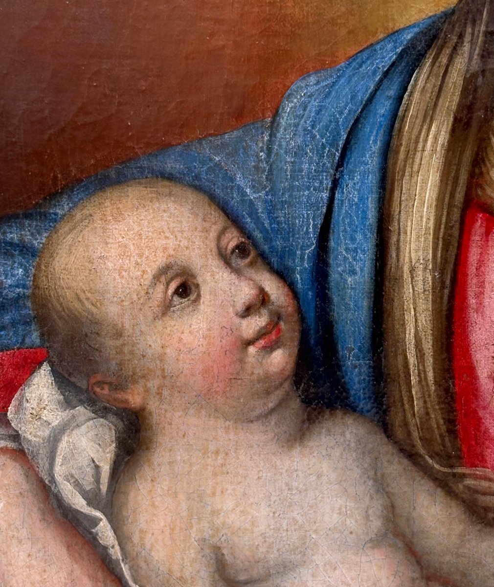 "Madonna col Bambino" Scuola Italiana del XVIII secolo Olio su Tela-photo-5