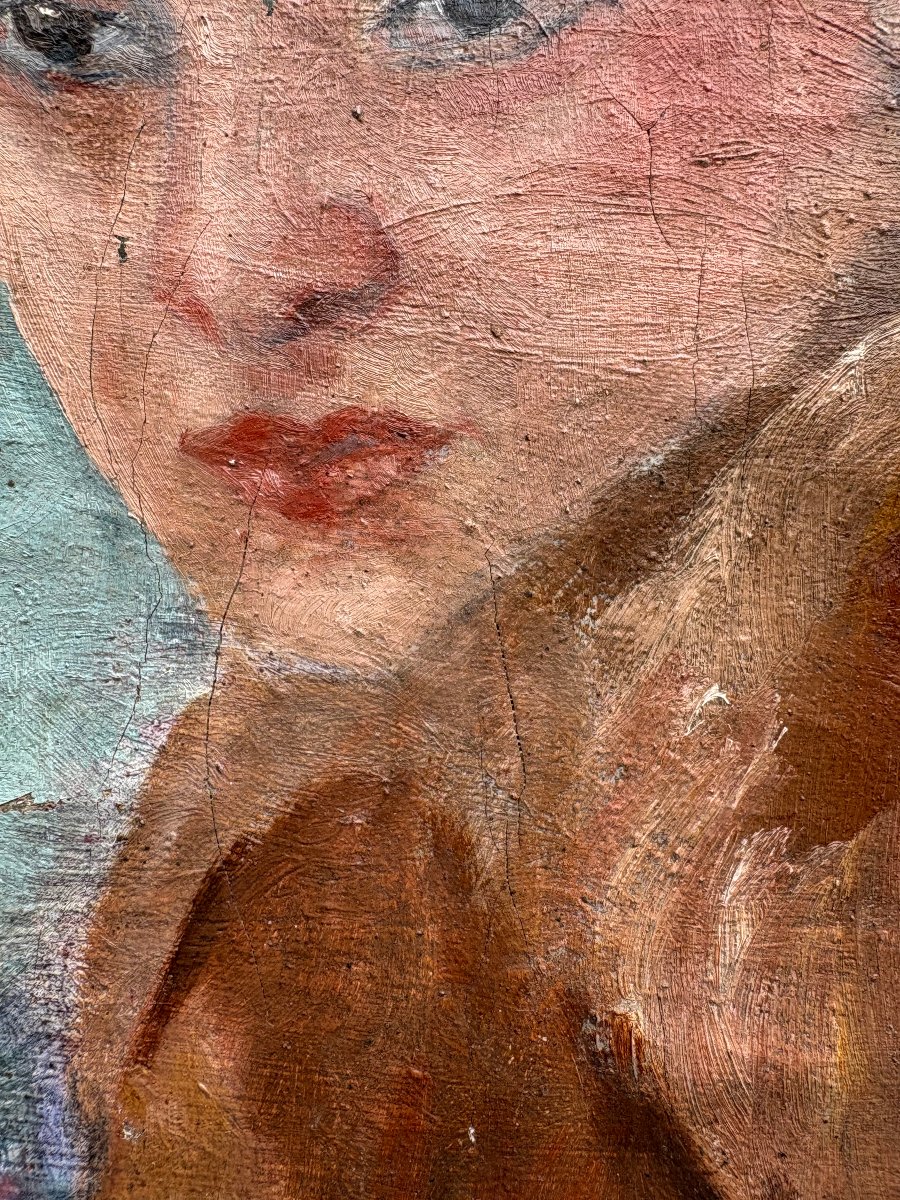 "Ritratto di Donna con Pelliccia" Scuola Francese Espressionista Firmato e Datato-photo-2