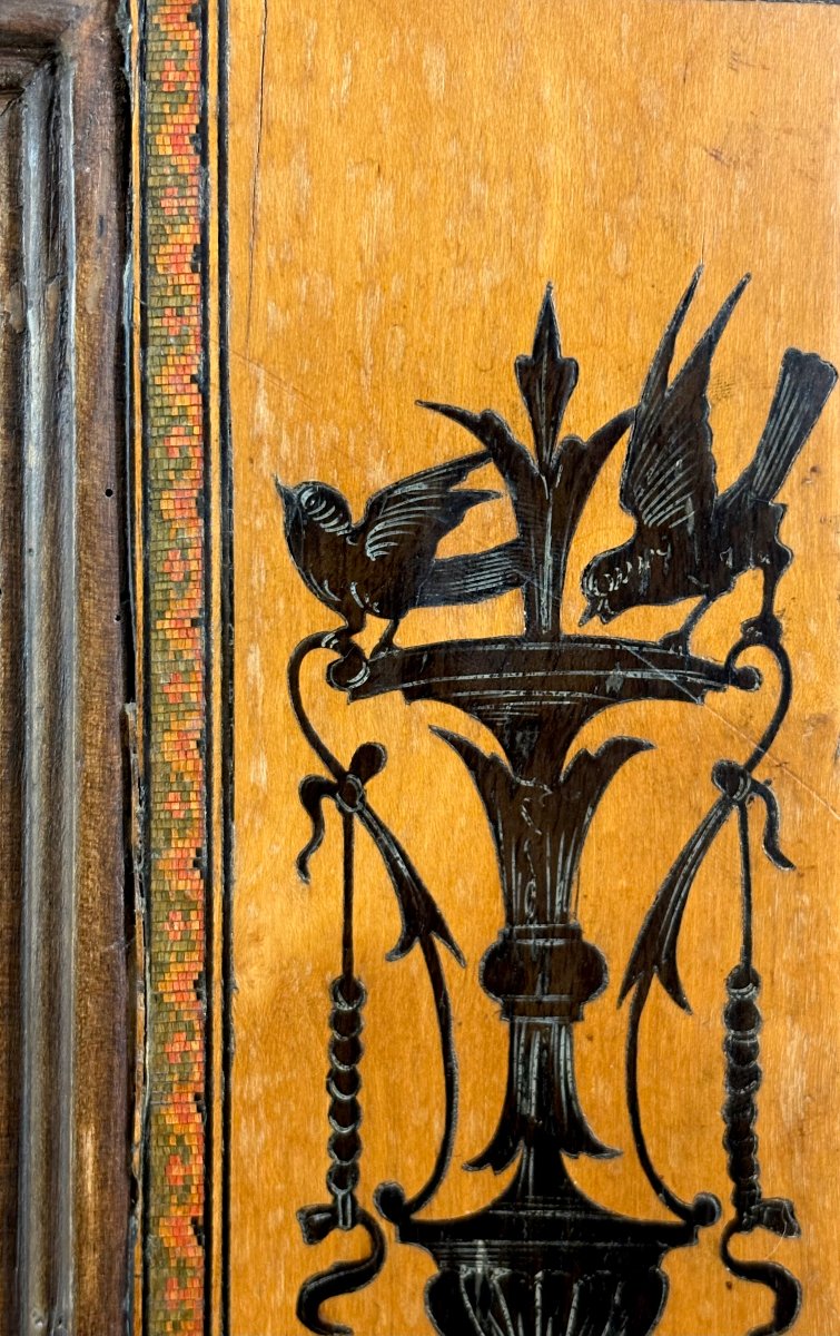 Cornice in Legno Intarsiato a motivi Neoclassici Italia XIX secolo-photo-3