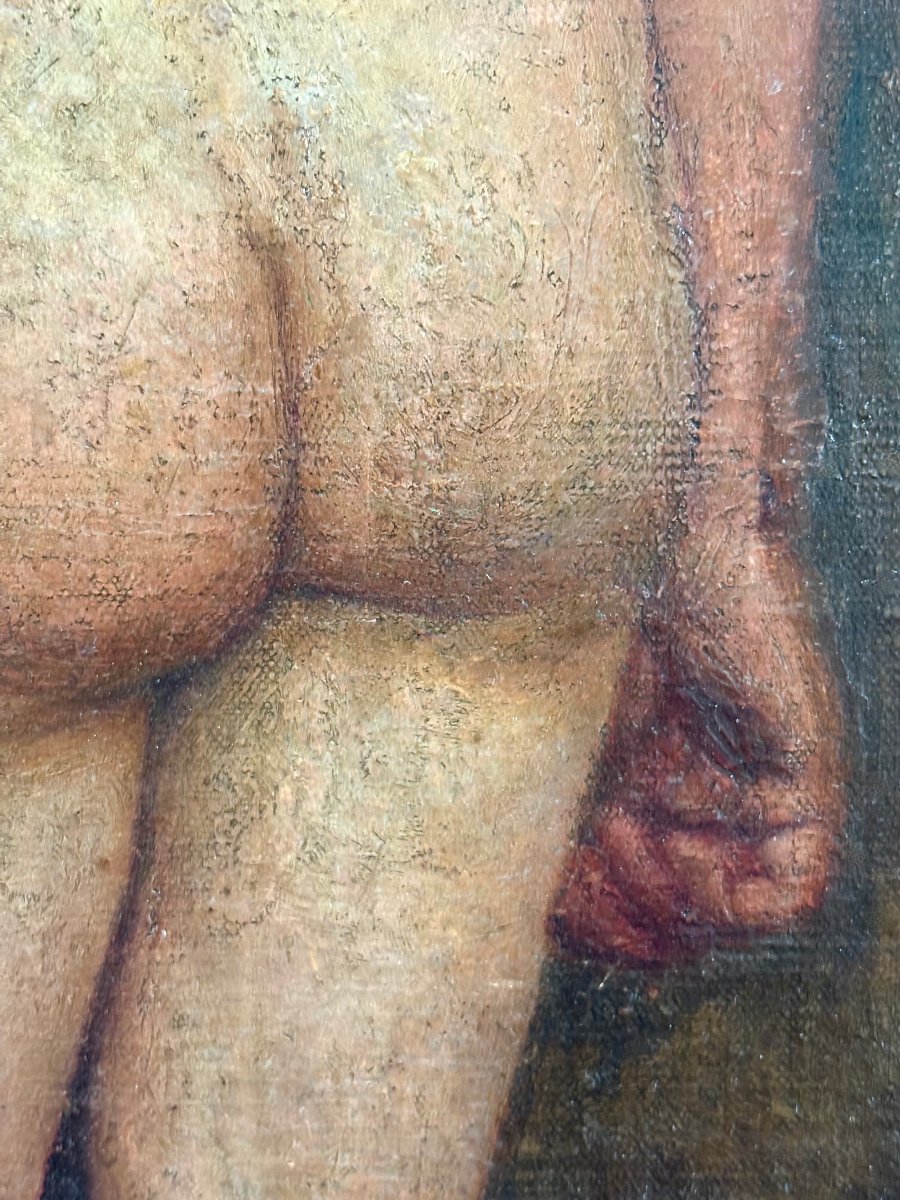 Grande Nudo Maschile di Accademia Olio su Tela Fine 800 Primi 900-photo-1