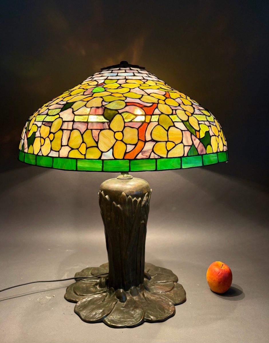 Grande Lampada in stile Tiffany  Alta Gamma Arts and Crafts del 1950-photo-2