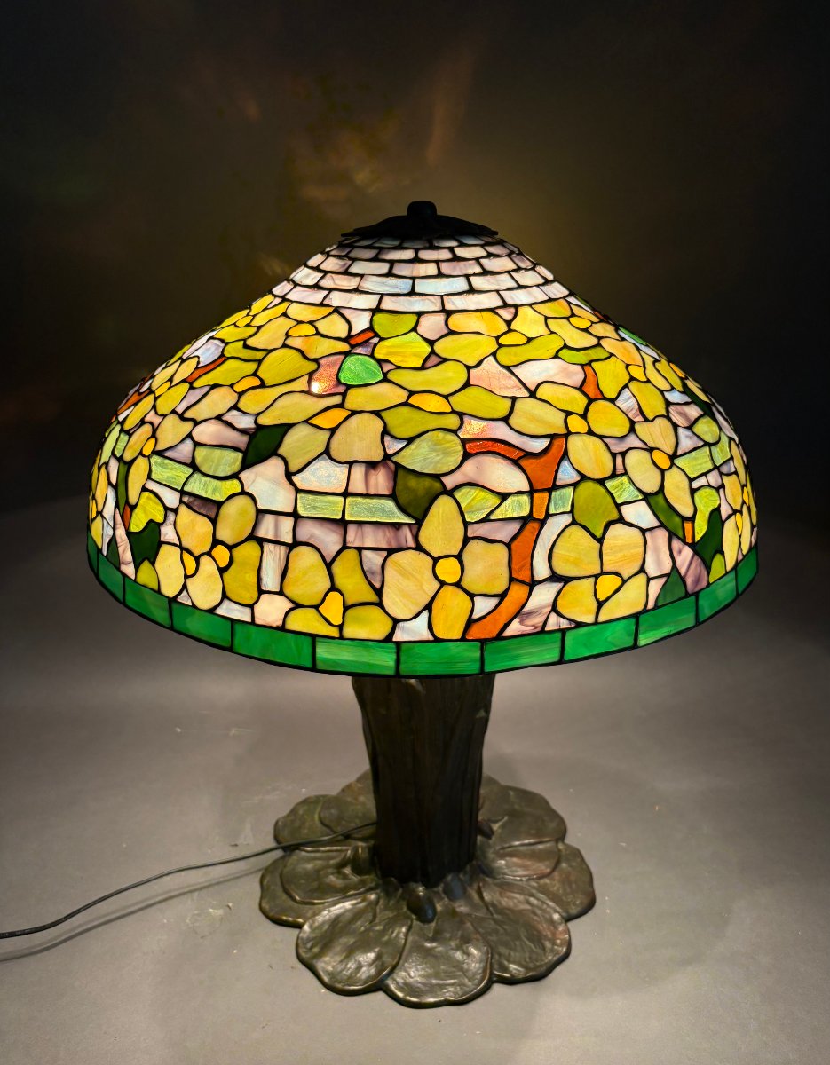 Grande Lampada in stile Tiffany  Alta Gamma Arts and Crafts del 1950-photo-3