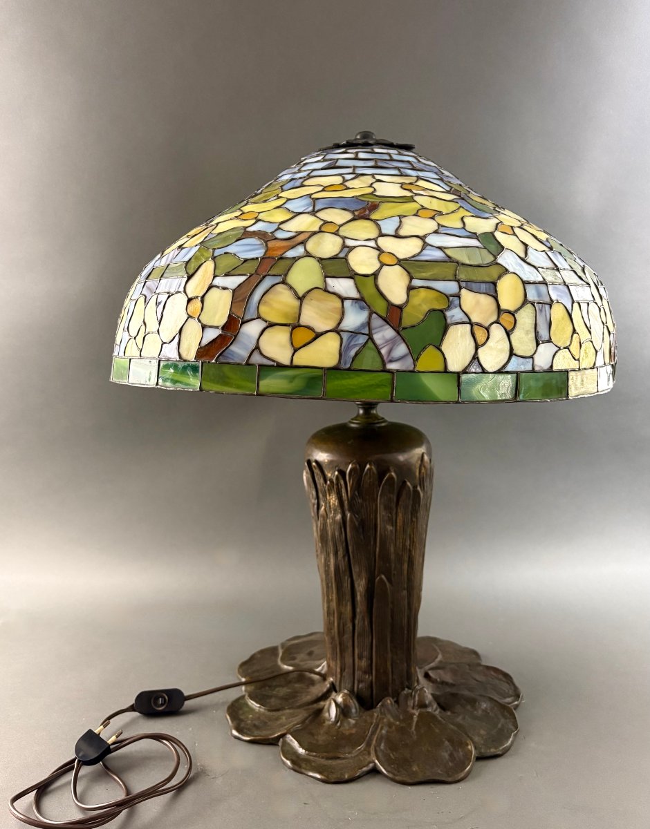 Grande Lampada in stile Tiffany  Alta Gamma Arts and Crafts del 1950-photo-1