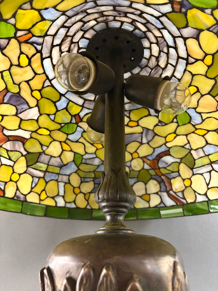 Grande Lampada in stile Tiffany  Alta Gamma Arts and Crafts del 1950-photo-3