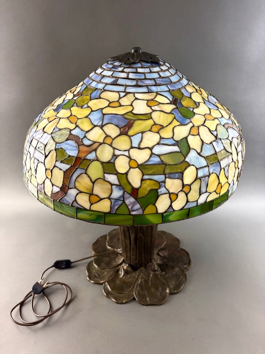 Grande Lampada in stile Tiffany  Alta Gamma Arts and Crafts del 1950-photo-6