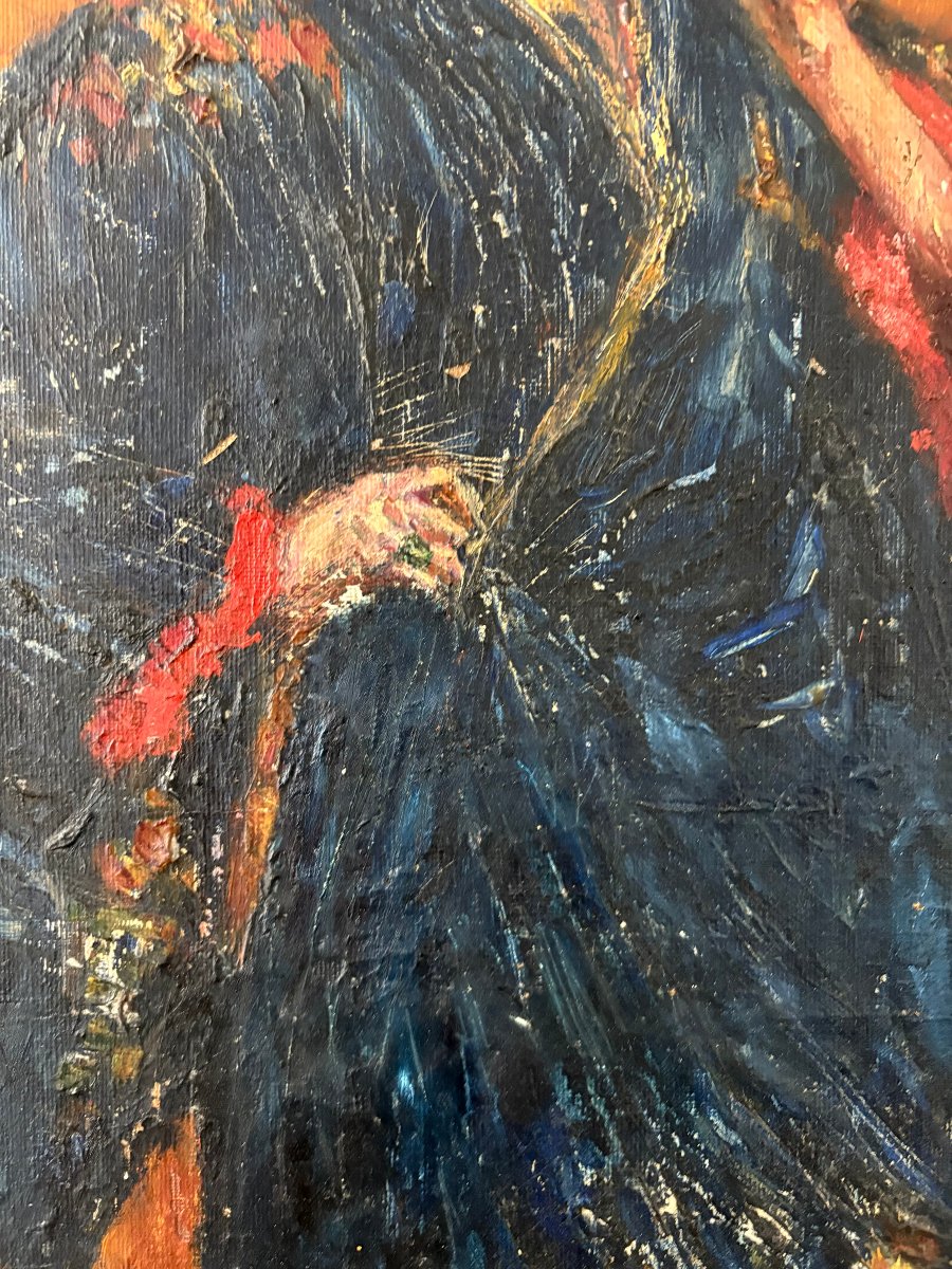 Grande Ritratto di Elegante in Kimono Blu Scuola Francese Giapponismo XIX secolo-photo-2