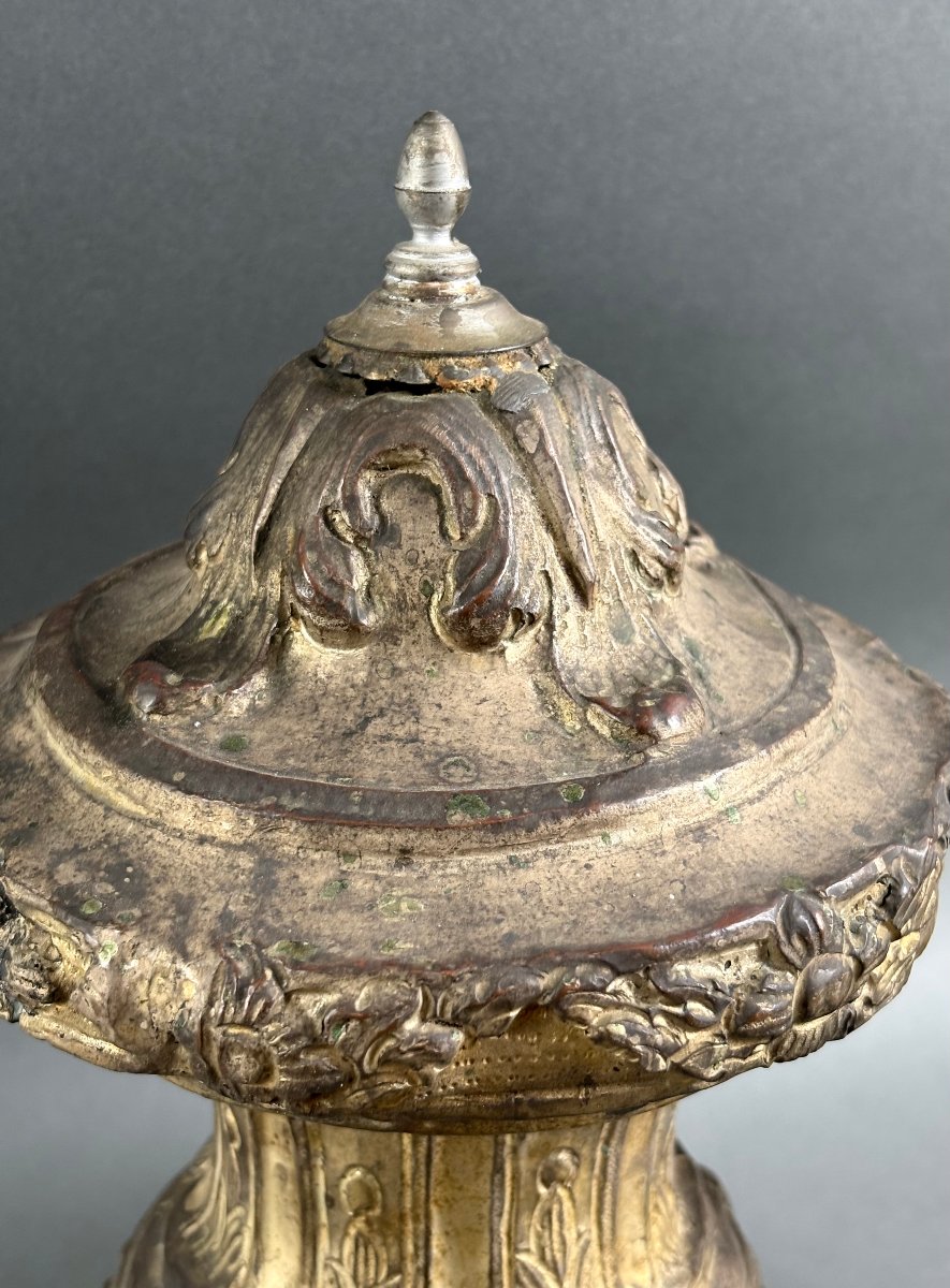 Coppia di Grande Vasi Barocchi da Altare Metallo Argentato XVIII secolo-photo-1