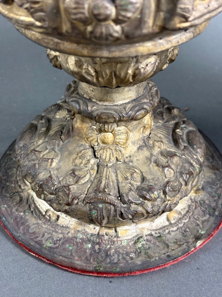 Coppia di Grande Vasi Barocchi da Altare Metallo Argentato XVIII secolo-photo-3