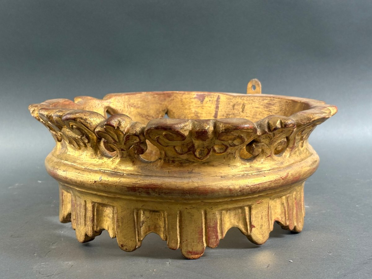 Grande Corona in Legno Scolpito e Dorato Italia circa 1850-photo-2