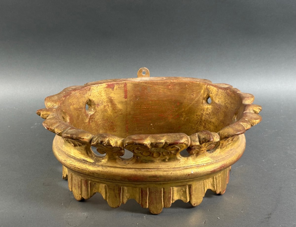 Grande Corona in Legno Scolpito e Dorato Italia circa 1850-photo-3