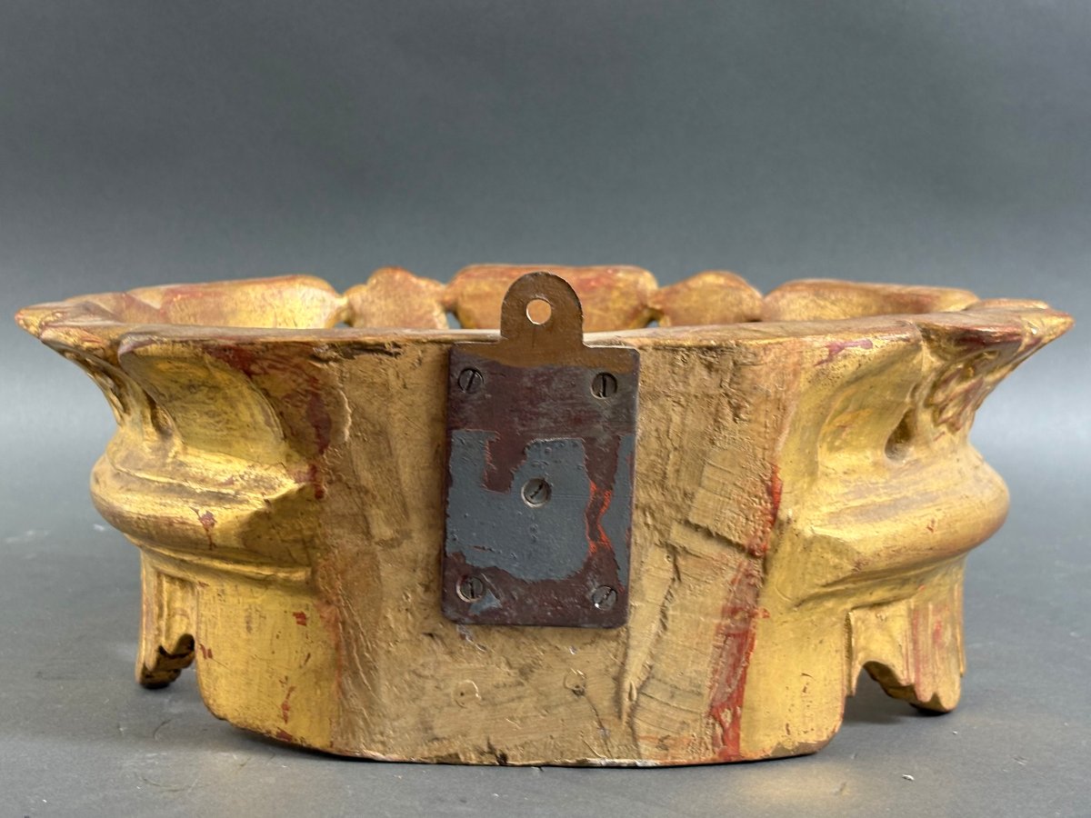 Grande Corona in Legno Scolpito e Dorato Italia circa 1850-photo-1