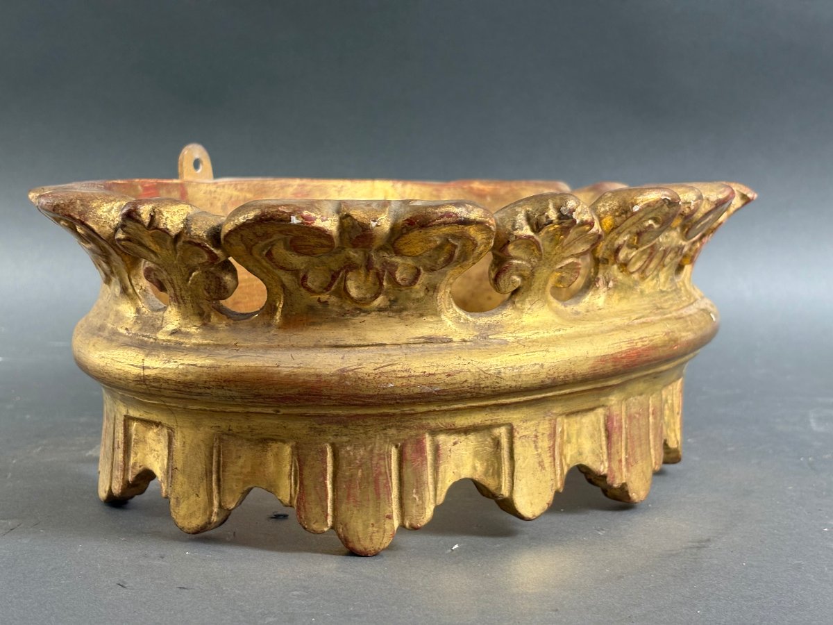 Grande Corona in Legno Scolpito e Dorato Italia circa 1850-photo-2