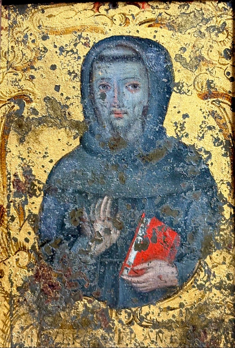 San Francesco d'Assisi, Dipinto su Latta, Venezia, XVII secolo.-photo-2
