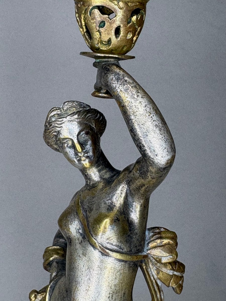 Alfres Daubrée (1817-1885) Coppia di Candelieri Bronzo Argentato e Dorato -photo-4