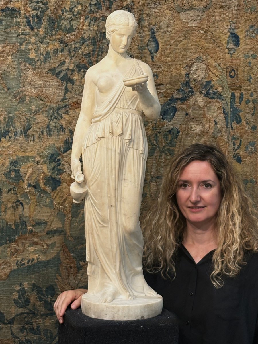 Ebe, Grande Scultura in Marmo Neoclassica dopo Berthel Thorvaldsen, XIX secolo-photo-2