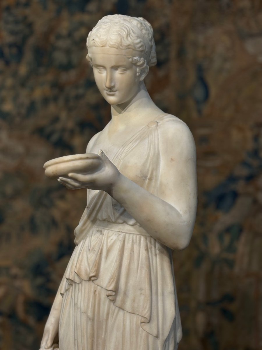 Ebe, Grande Scultura in Marmo Neoclassica dopo Berthel Thorvaldsen, XIX secolo-photo-3