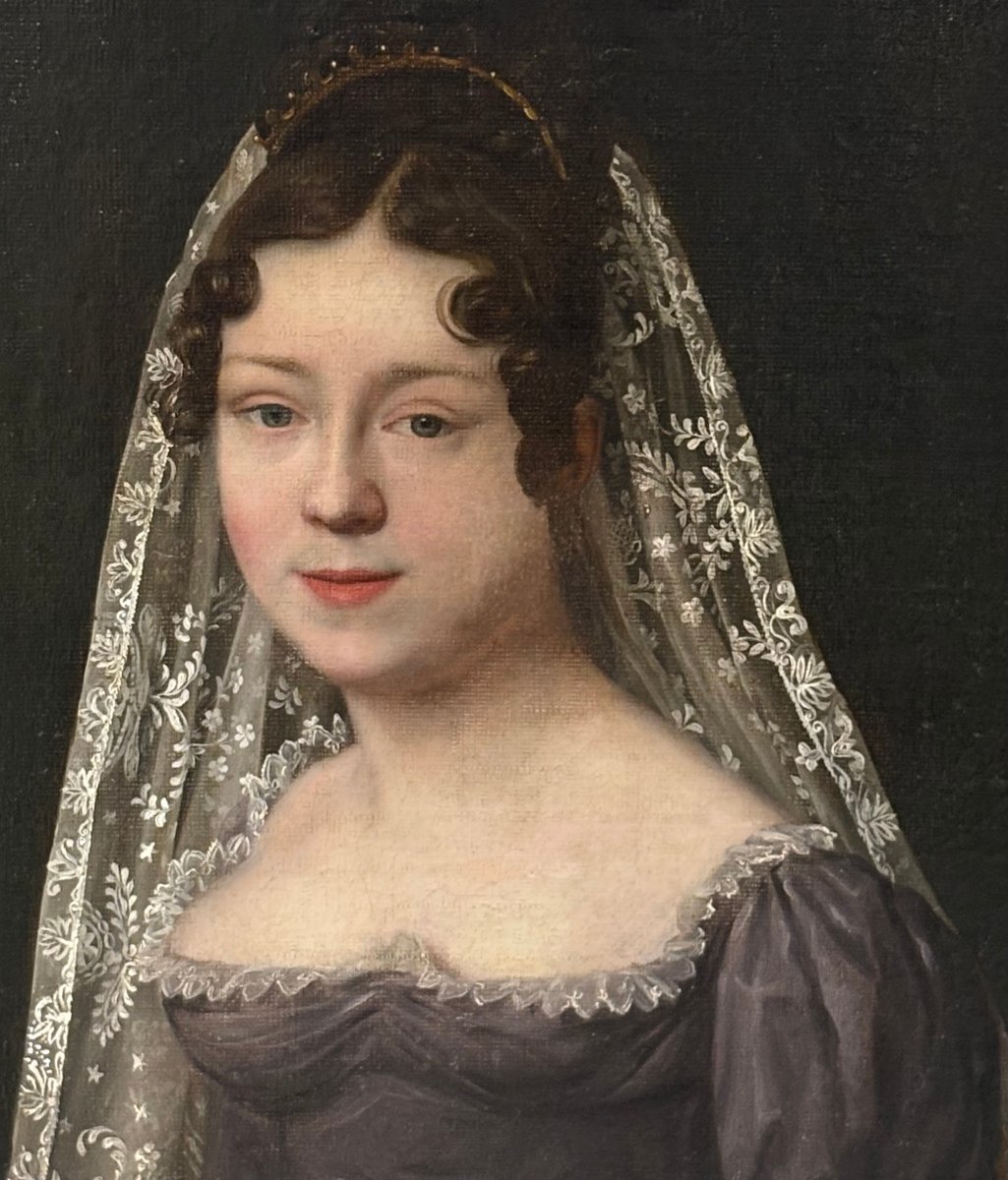 Grande Ritratto di Donna Velata Pittura Neoclassica di epoca Impero -photo-3