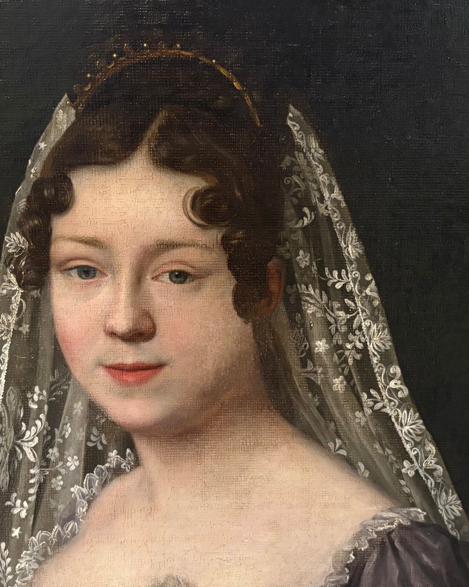 Grande Ritratto di Donna Velata Pittura Neoclassica di epoca Impero -photo-4