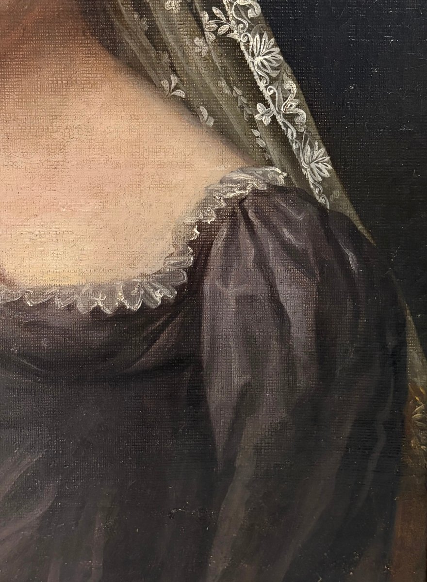Grande Ritratto di Donna Velata Pittura Neoclassica di epoca Impero -photo-2