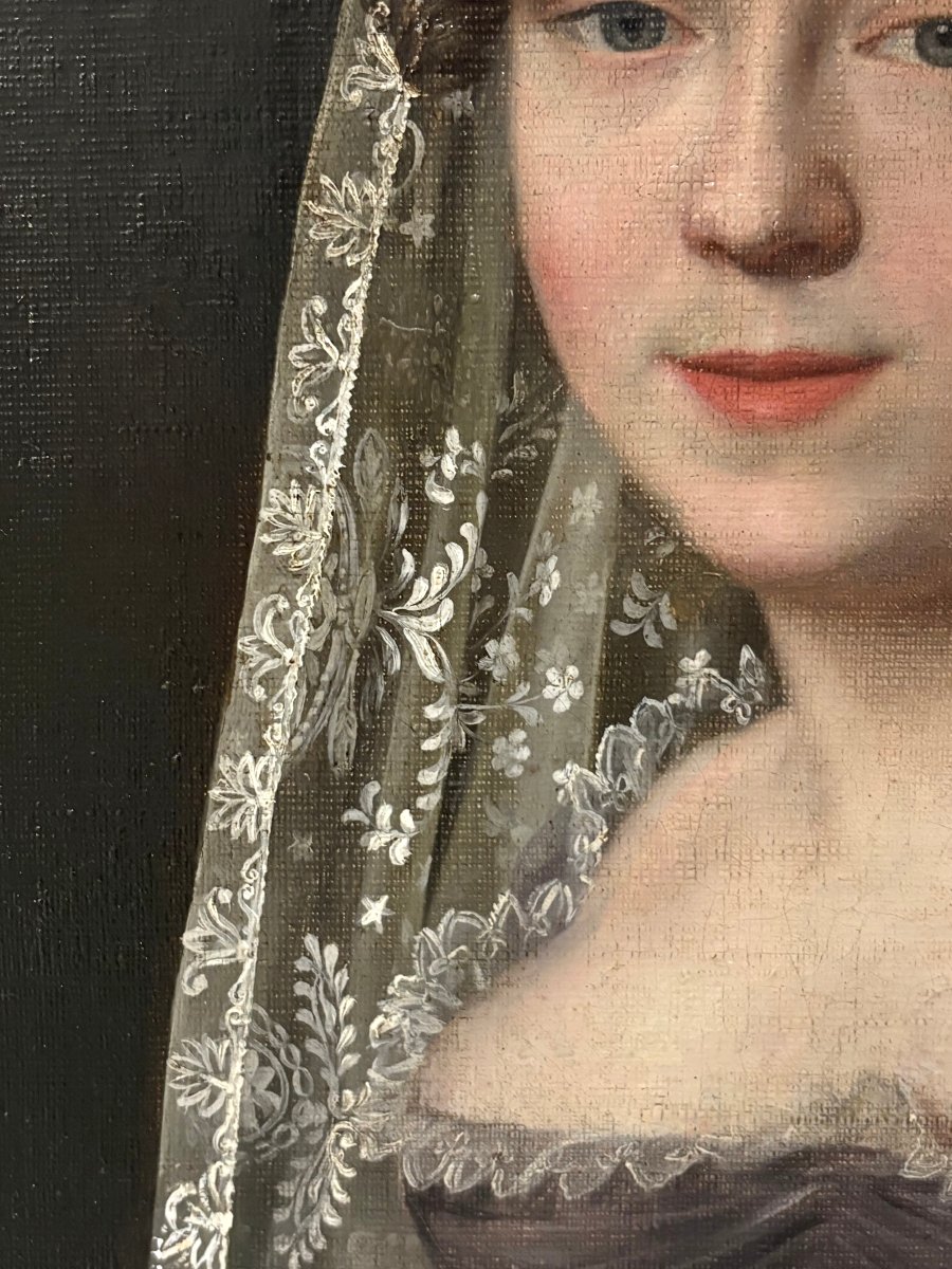 Grande Ritratto di Donna Velata Pittura Neoclassica di epoca Impero -photo-3