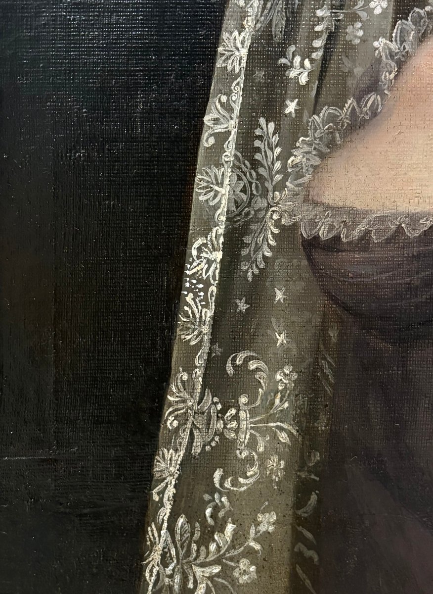 Grande Ritratto di Donna Velata Pittura Neoclassica di epoca Impero -photo-4